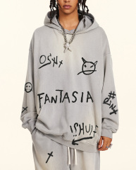 2024 fall American street hip-hop hand-painted graffiti sports pants men's casual sweatshirt sweatpants set