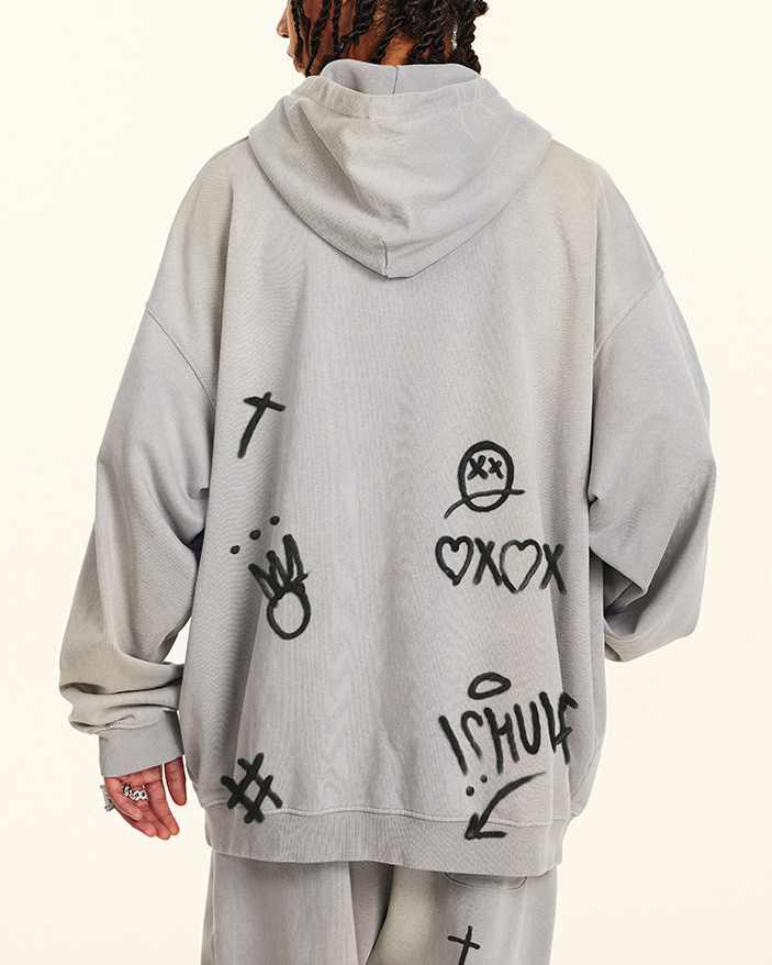 2024 fall American street hip-hop hand-painted graffiti sports pants men's casual sweatshirt sweatpants set