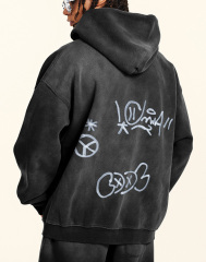 Autumn winter graffiti hand-painted full of Inca velvet hooded cardigan hoodie loose zipper coat for men