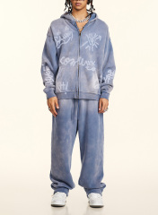 Autumn winter graffiti hand-painted full of Inca velvet hooded cardigan hoodie loose zipper coat for men