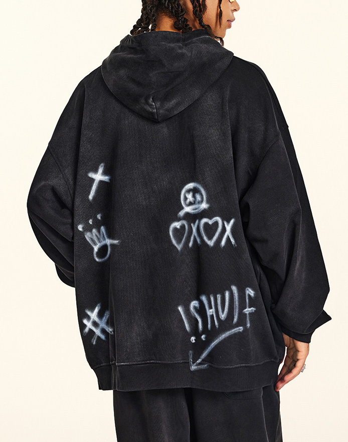 2024 fall American street hip-hop hand-painted graffiti sports pants men's casual sweatshirt sweatpants set