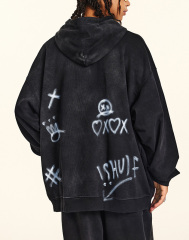 2024 fall American street hip-hop hand-painted graffiti sports pants men's casual sweatshirt sweatpants set