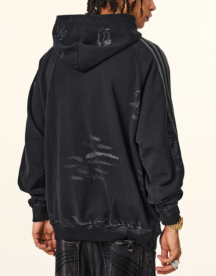 2024 Autumn and winter Ba Jia high quality buy hand shop dirty wind brush paint to do old vintage hoodie men