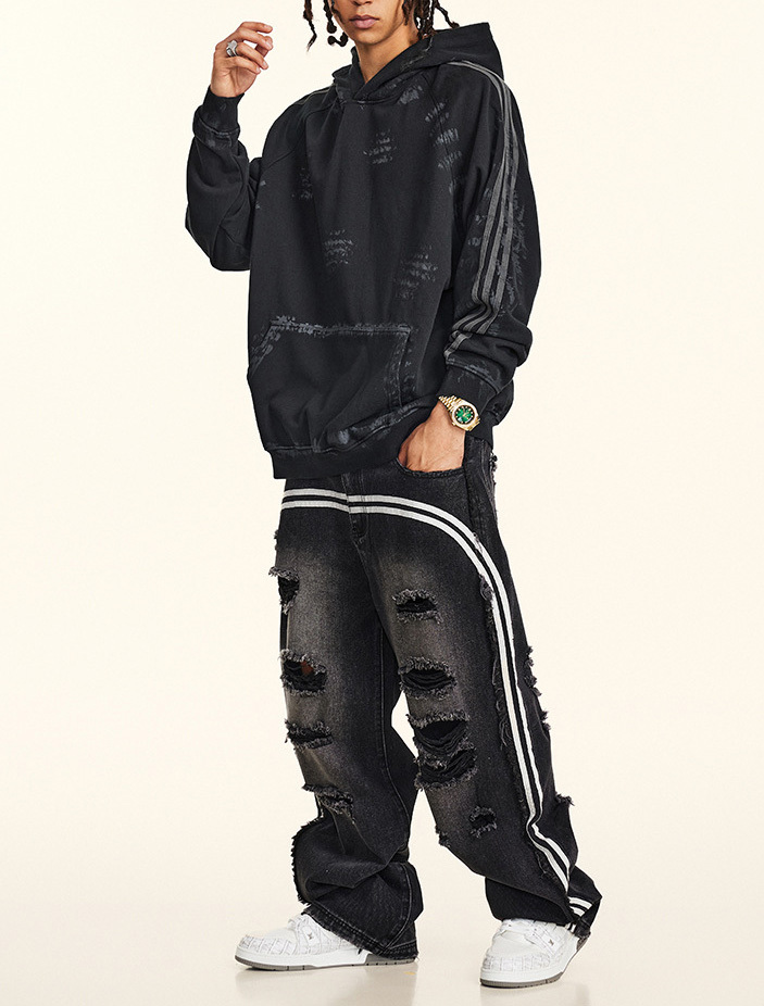 2024 Autumn and winter Ba Jia high quality buy hand shop dirty wind brush paint to do old vintage hoodie men