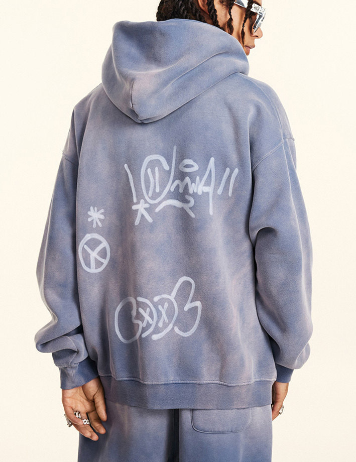 Autumn winter graffiti hand-painted full of Inca velvet hooded cardigan hoodie loose zipper coat for men