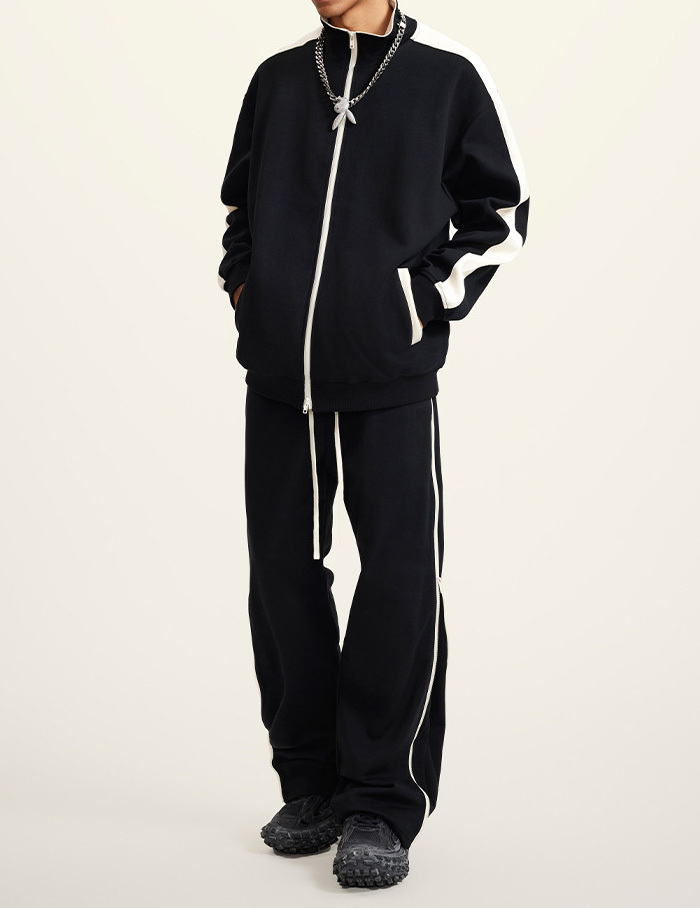 Men 2024 autumn winter American fashion loose type heavy double zipper loose sports wind hoodie coat men