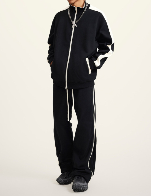 Men 2024 autumn winter American fashion loose type heavy double zipper loose sports wind hoodie coat men