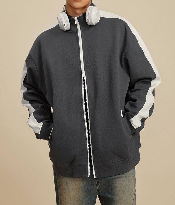 Men 2024 autumn winter American fashion loose type heavy double zipper loose sports wind hoodie coat men