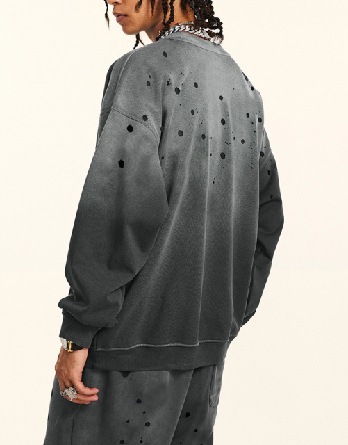 2024 early fall American high street heavy fashion brand drop shoulder inside with a bottom sweater wool circle crew-neck hoodie man