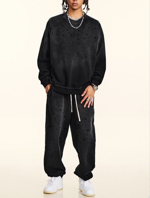 2024 early fall American high street heavy fashion brand drop shoulder inside with a bottom sweater wool circle crew-neck hoodie man