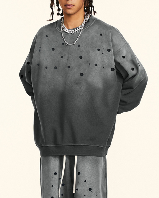 2024 early fall American high street heavy fashion brand drop shoulder inside with a bottom sweater wool circle crew-neck hoodie man