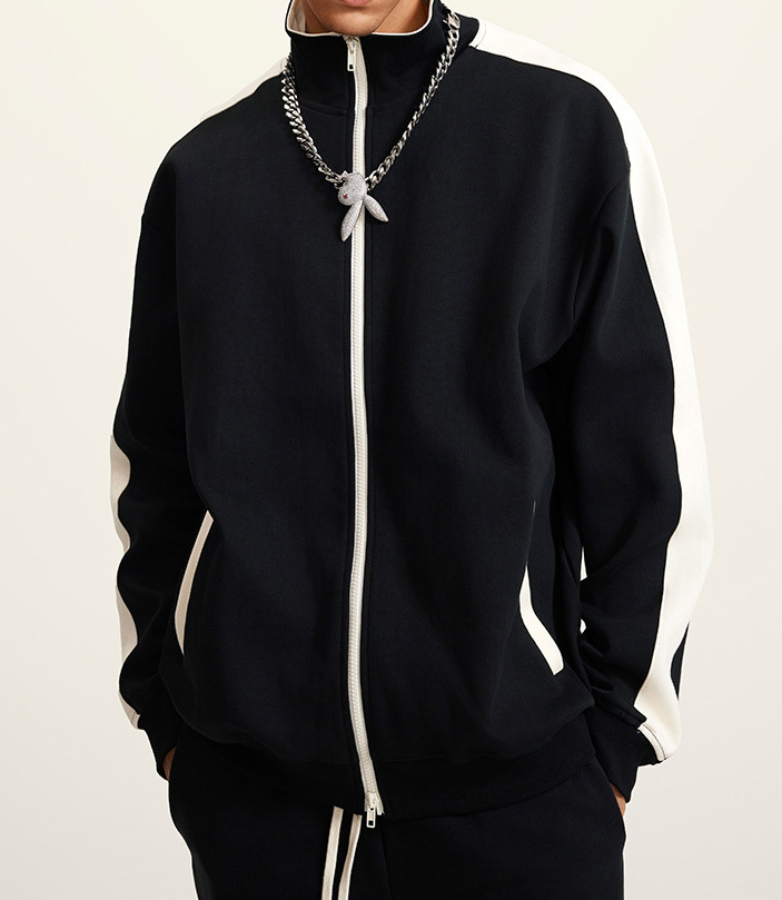 Men 2024 autumn winter American fashion loose type heavy double zipper loose sports wind hoodie coat men