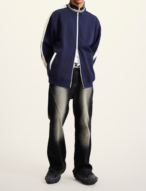 Men 2024 autumn winter American fashion loose type heavy double zipper loose sports wind hoodie coat men