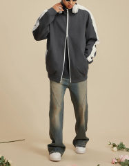 Men 2024 autumn winter American fashion loose type heavy double zipper loose sports wind hoodie coat men