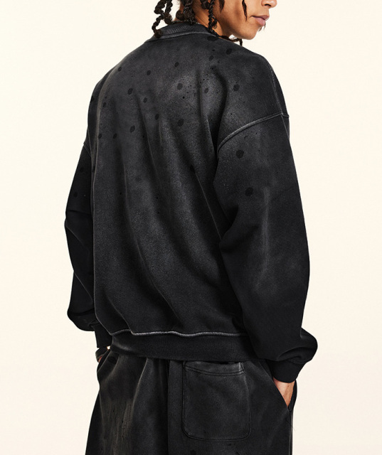 2024 early fall American high street heavy fashion brand drop shoulder inside with a bottom sweater wool circle crew-neck hoodie man