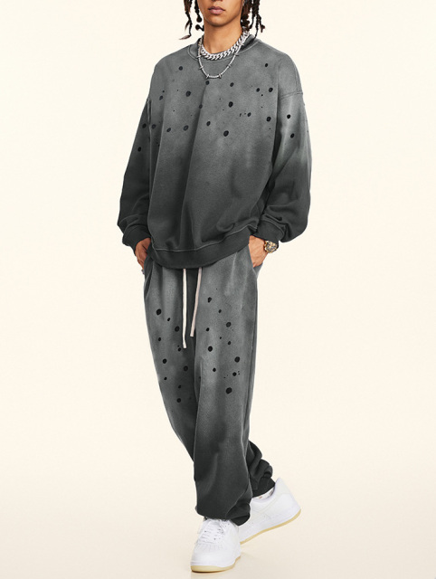 2024 early fall American high street heavy fashion brand drop shoulder inside with a bottom sweater wool circle crew-neck hoodie man