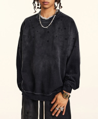 2024 early fall American high street heavy fashion brand drop shoulder inside with a bottom sweater wool circle crew-neck hoodie man