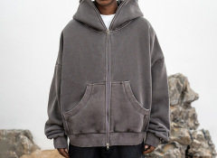 Men's 2023 autumn/winter new High street ninja mask washed to make old solid color cardigan zipper hoodie