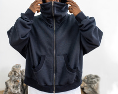 Men's 2023 autumn/winter new High street ninja mask washed to make old solid color cardigan zipper hoodie