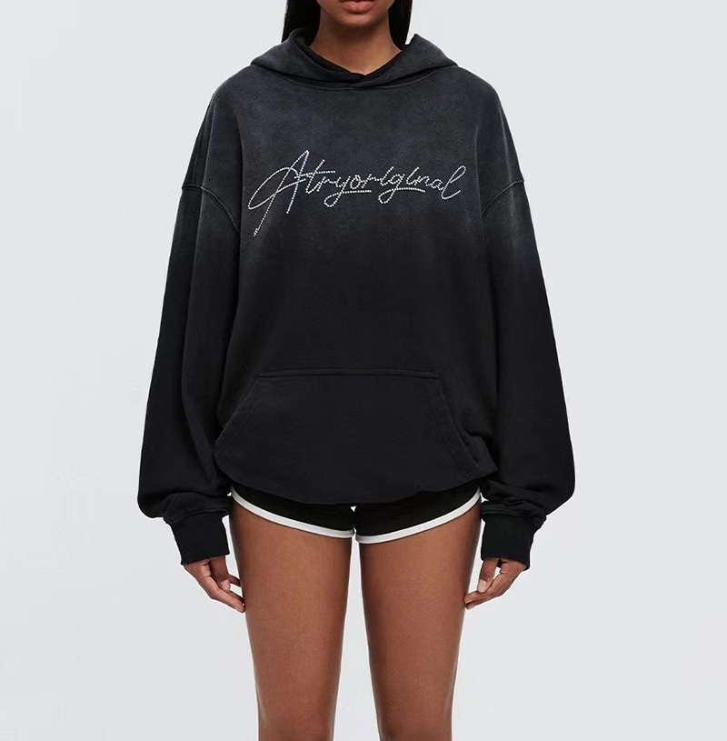 Hooded fur hoodie men wash retro spray horse walk gradual autumn and winter tide brand loose shoulder men and women the same