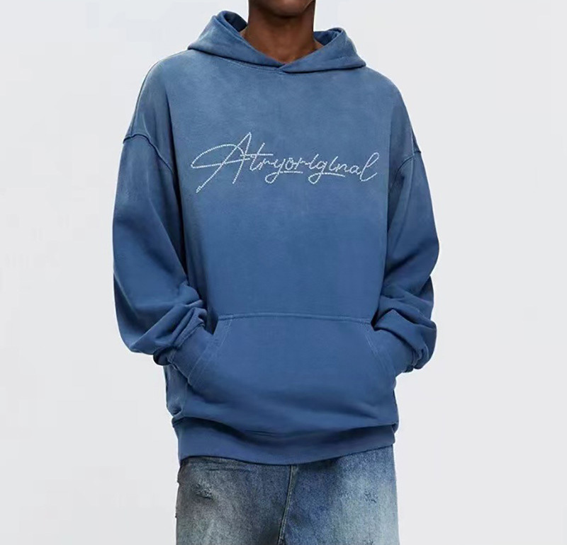 Hooded fur hoodie men wash retro spray horse walk gradual autumn and winter tide brand loose shoulder men and women the same