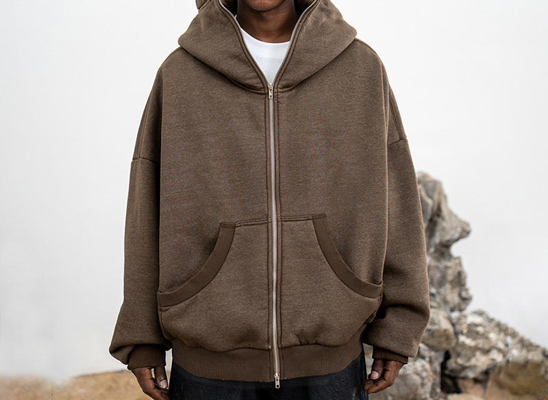 Men's 2023 autumn/winter new High street ninja mask washed to make old solid color cardigan zipper hoodie