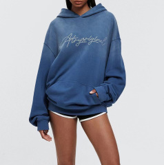 Hooded fur hoodie men wash retro spray horse walk gradual autumn and winter tide brand loose shoulder men and women the same