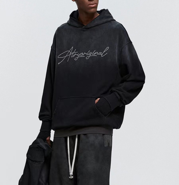 Hooded fur hoodie men wash retro spray horse walk gradual autumn and winter tide brand loose shoulder men and women the same