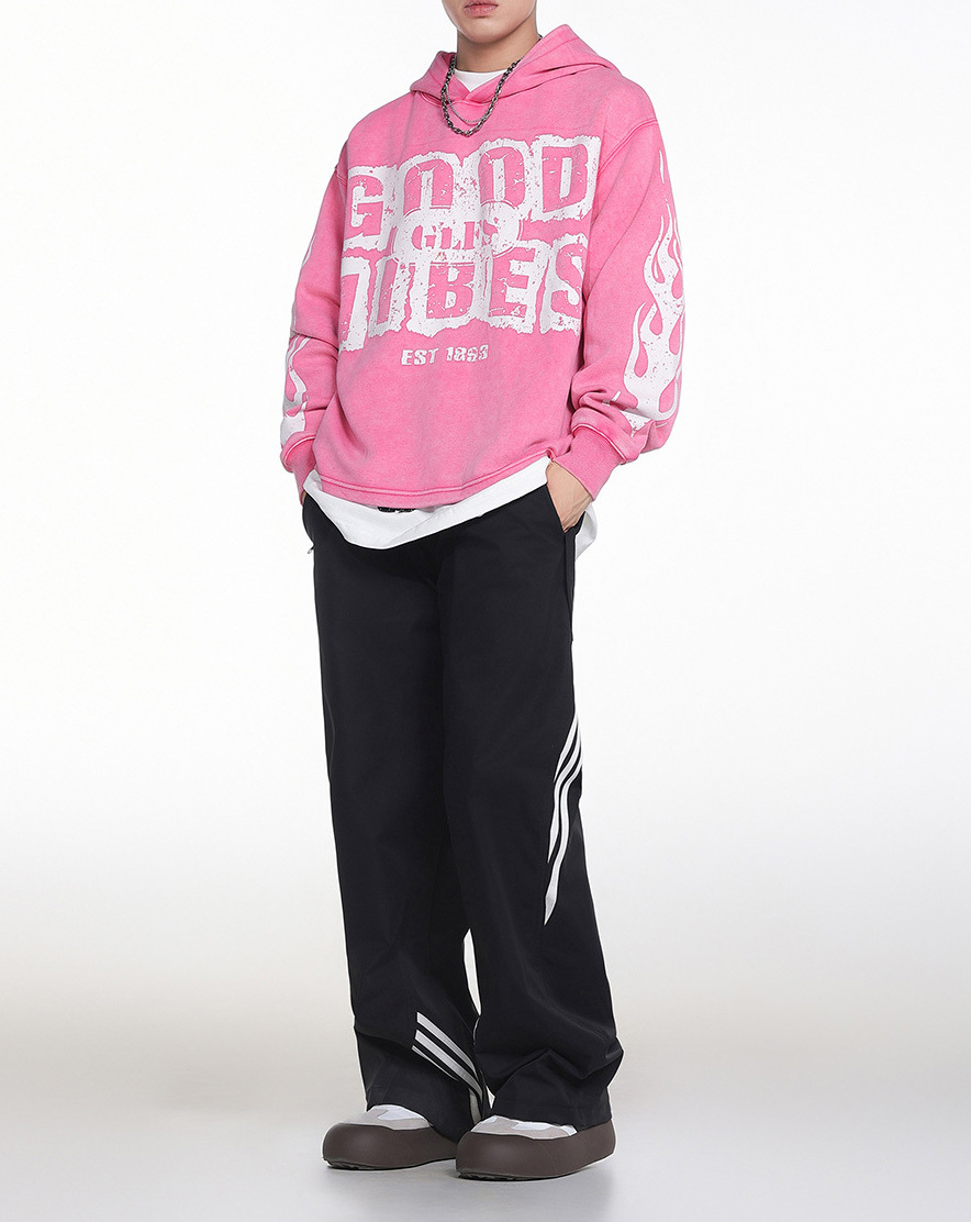 Autumn and winter new flame high street letter print hoodie with loose lovers sports long-sleeved hoodie