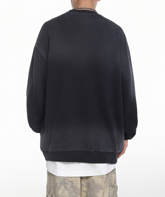 2024 Simple letter embroidery heavy wash water hoodie crew neck top gradual loose couple hoodie