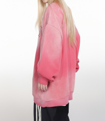 2024 Simple letter embroidery heavy wash water hoodie crew neck top gradual loose couple hoodie