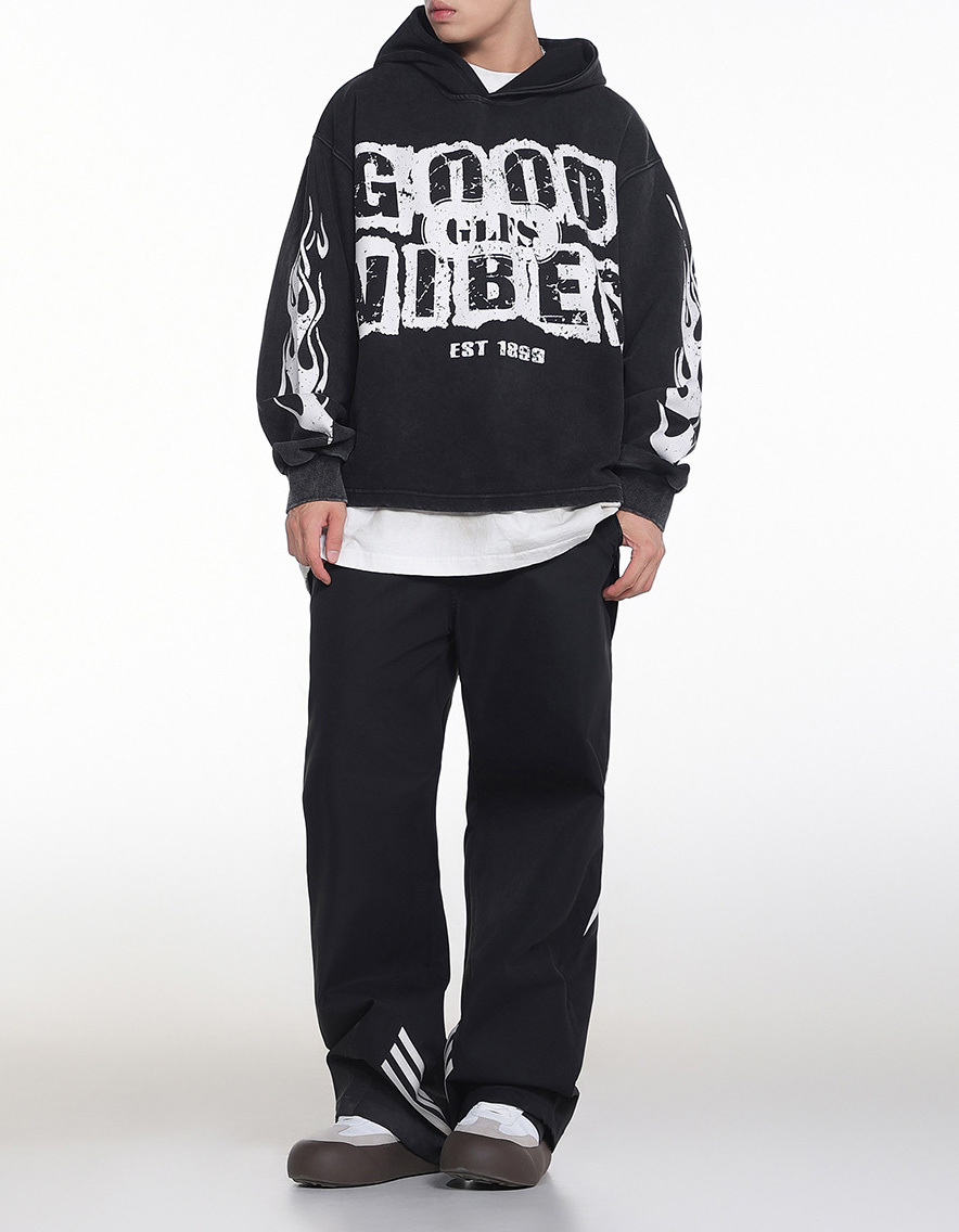 Autumn and winter new flame high street letter print hoodie with loose lovers sports long-sleeved hoodie