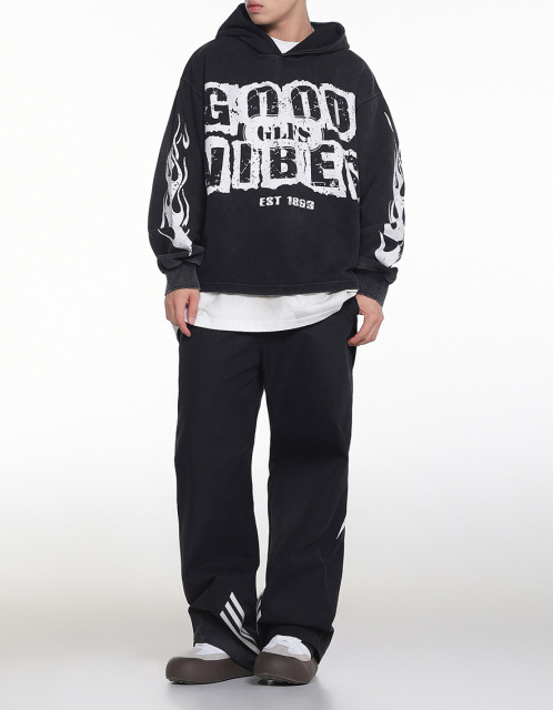 Autumn and winter new flame high street letter print hoodie with loose lovers sports long-sleeved hoodie