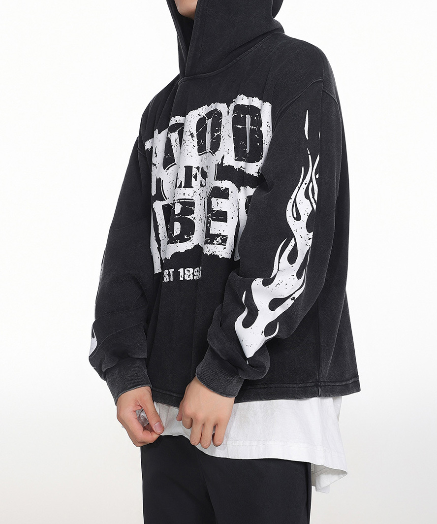 Autumn and winter new flame high street letter print hoodie with loose lovers sports long-sleeved hoodie