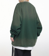 2024 Simple letter embroidery heavy wash water hoodie crew neck top gradual loose couple hoodie