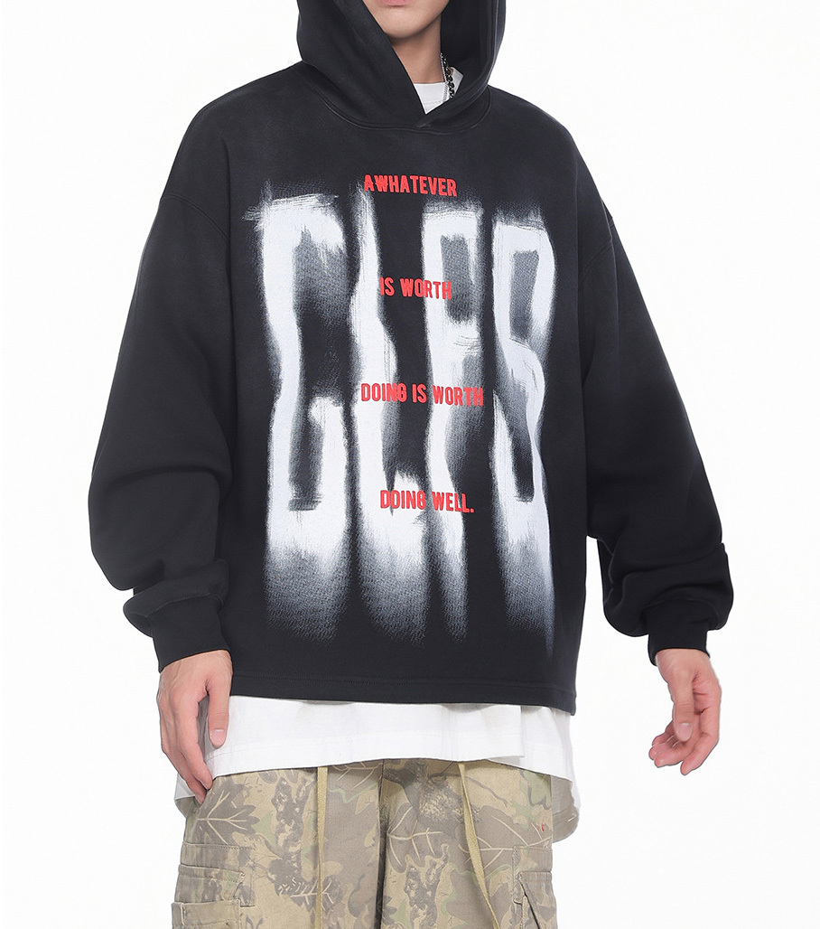 Autumn and winter new vintage American hoodie National trend Phantom letter top heavy washed coat couple hoodie