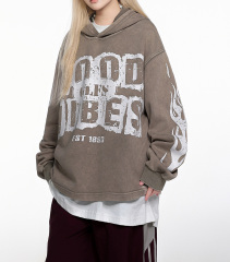 Autumn and winter new flame high street letter print hoodie with loose lovers sports long-sleeved hoodie