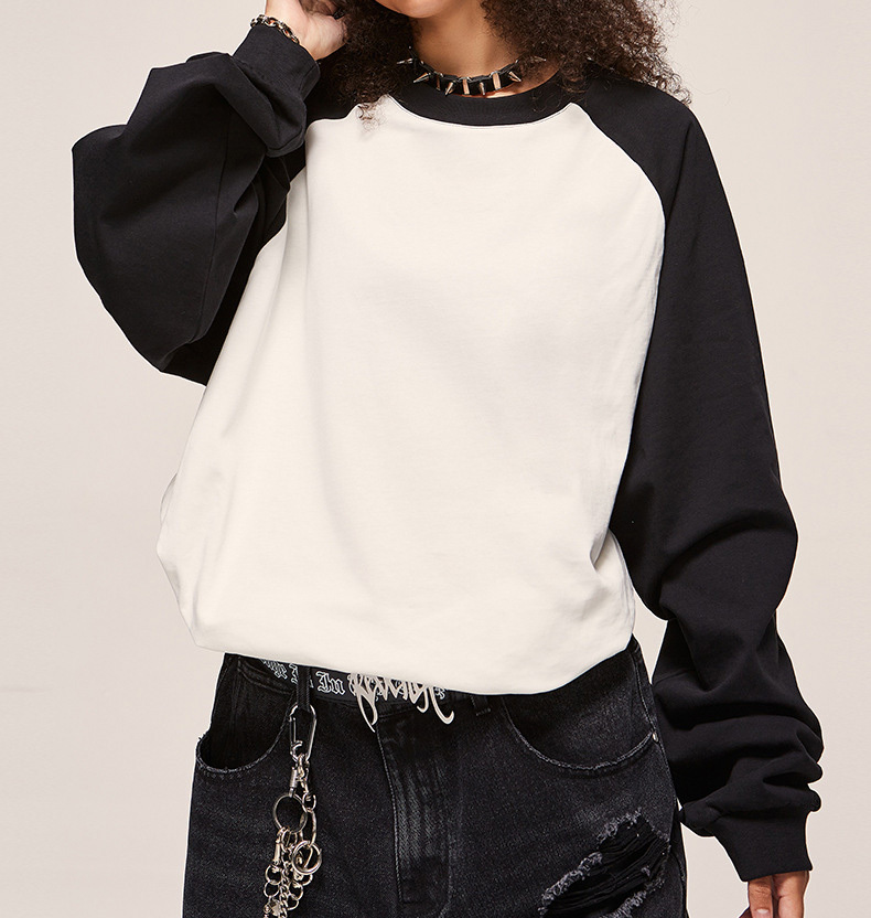 Heavy contrast color insert shoulder sleeve long sleeve T-shirt 2024 autumn/winter new base shirt top