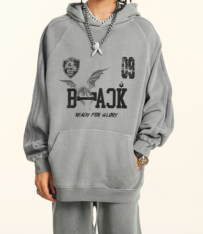 2024 Autumn American vintage wash wool hoodie men's loose grey high-grade coat