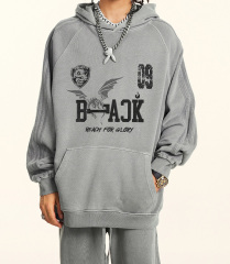 2024 Autumn American vintage wash wool hoodie men's loose grey high-grade coat