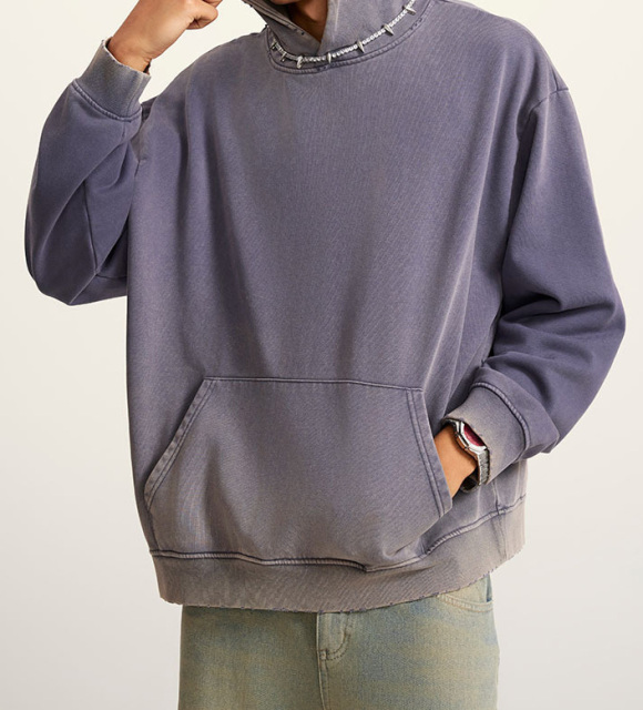 2024 American fashion brand heavy washed waste soil short hoodie men loose casual hoodie