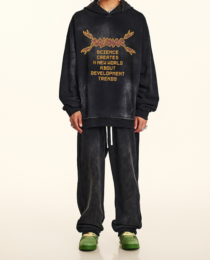 2024 autumn and winter new retro heavy standing hooded casual hoodie men and women's couple top