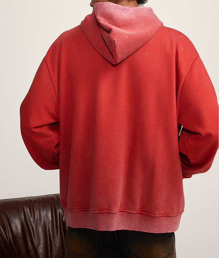 2024 American fashion brand heavy washed waste soil short hoodie men loose casual hoodie