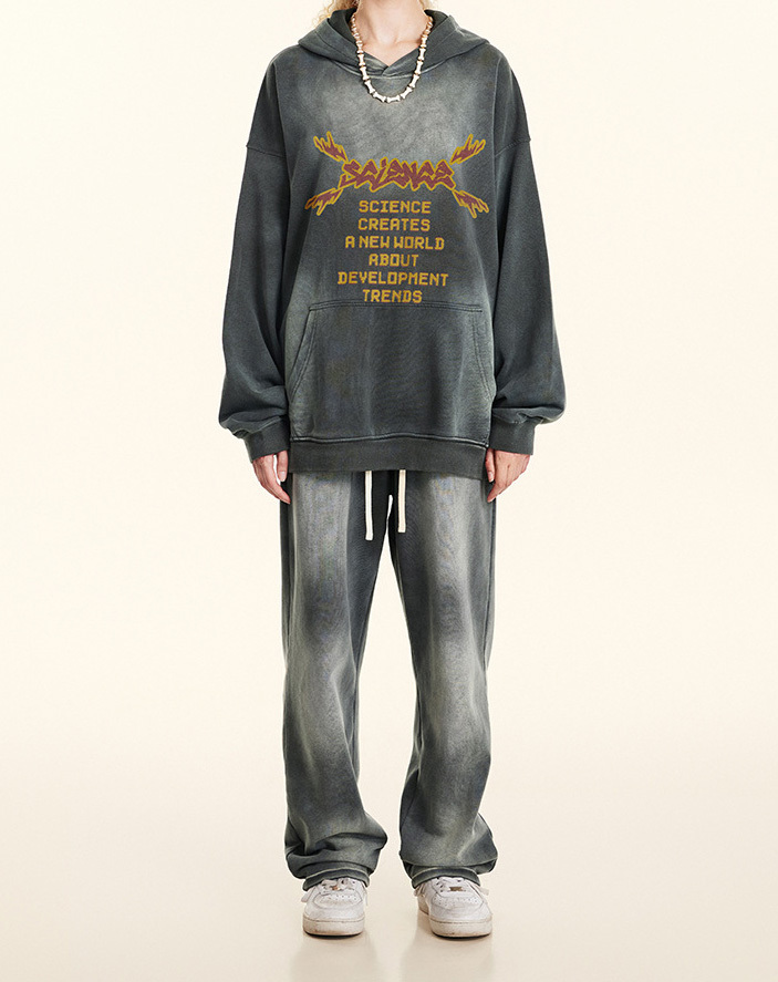 2024 autumn and winter new retro heavy standing hooded casual hoodie men and women's couple top