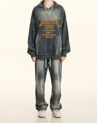 2024 autumn and winter new retro heavy standing hooded casual hoodie men and women's couple top