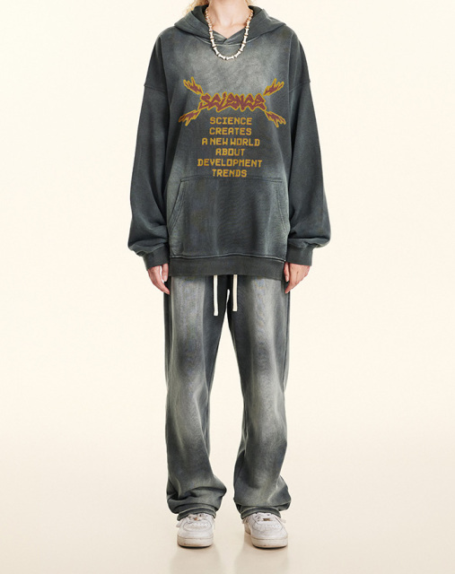 2024 autumn and winter new retro heavy standing hooded casual hoodie men and women's couple top