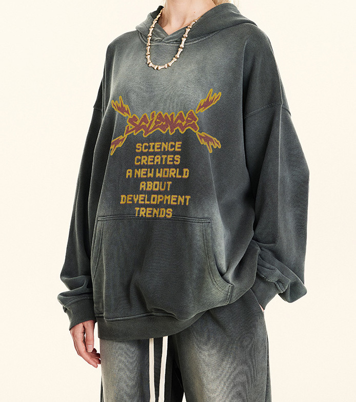 2024 autumn and winter new retro heavy standing hooded casual hoodie men and women's couple top