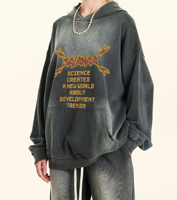 2024 autumn and winter new retro heavy standing hooded casual hoodie men and women's couple top