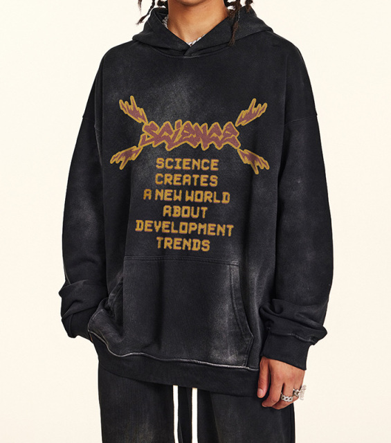 2024 autumn and winter new retro heavy standing hooded casual hoodie men and women's couple top