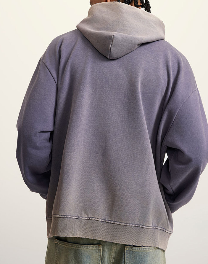 2024 American fashion brand heavy washed waste soil short hoodie men loose casual hoodie